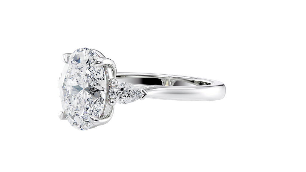 Oval & Pear 3 Stone Diamond Engagement Ring