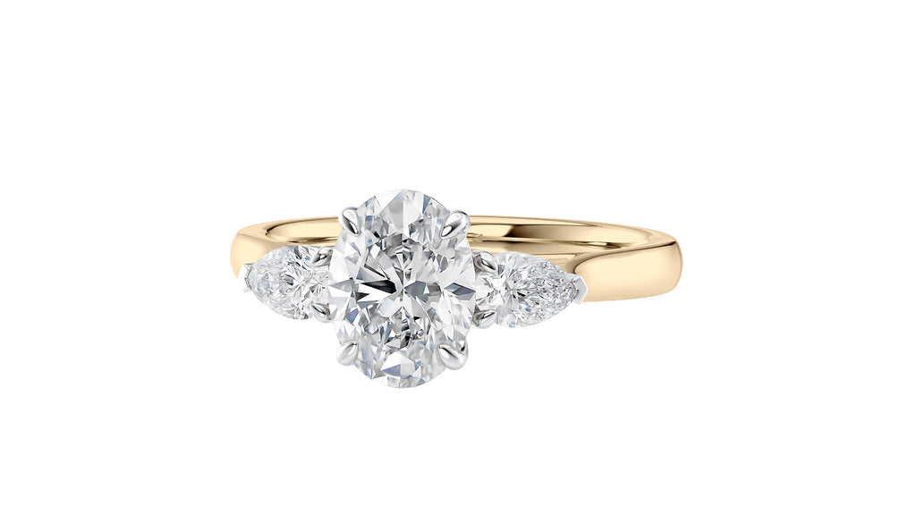 Oval & Pear Cut Trilogy Diamond Engagement Ring