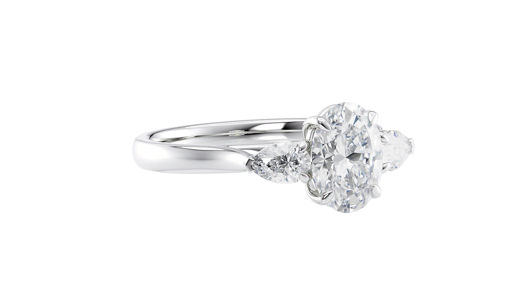 Oval & Pear Cut Trilogy Diamond Engagement Ring