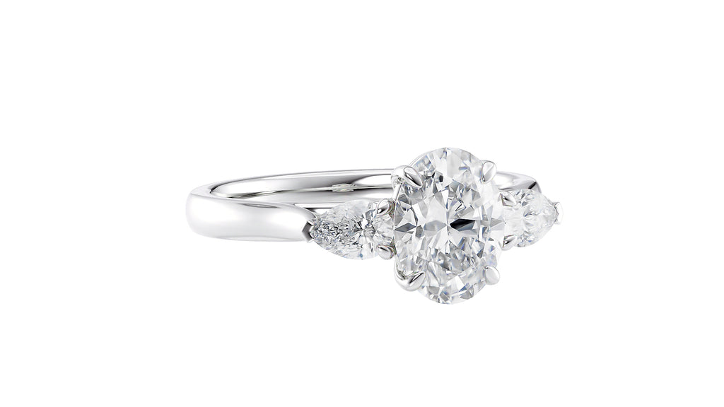 Oval & Pear Cut Trilogy Diamond Engagement Ring
