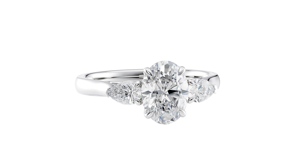 Oval & Pear Cut Trilogy Diamond Engagement Ring