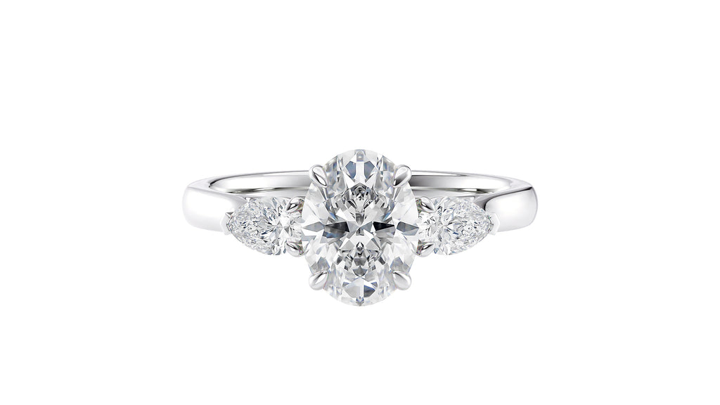 Oval & Pear Cut Trilogy Diamond Engagement Ring