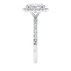 18 carat white gold oval halo engagement ring end view.