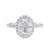 18 carat white gold oval halo engagement ring front view.