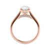 2 carat oval lab grown diamond engagement ring with diamond set bridge 18ct rose gold side view.