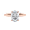 2 carat oval lab grown diamond engagement ring with diamond set bridge 18ct rose gold front view.