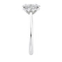Natural oval hidden diamond bridge engagement ring with white gold band end view.