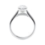Natural oval hidden diamond bridge engagement ring with white gold band side view.