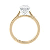 Oval solitaire lab grown diamond engagement ring 18ct gold side view.