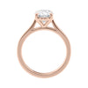 Oval solitaire lab grown diamond engagement ring 18ct rose gold side view.
