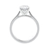 Oval solitaire lab grown diamond engagement ring white gold side view.