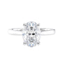 Oval solitaire lab grown diamond engagement ring white gold front view.