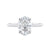 Oval solitaire diamond engagement ring with hidden halo and knife edge shank white gold front view.