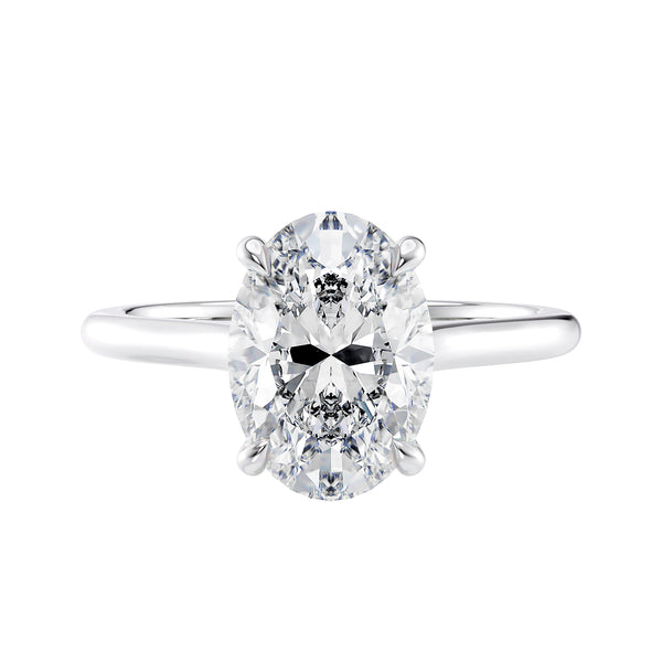 Oval Solitaire Thin Band Diamond Engagement Ring For Sale