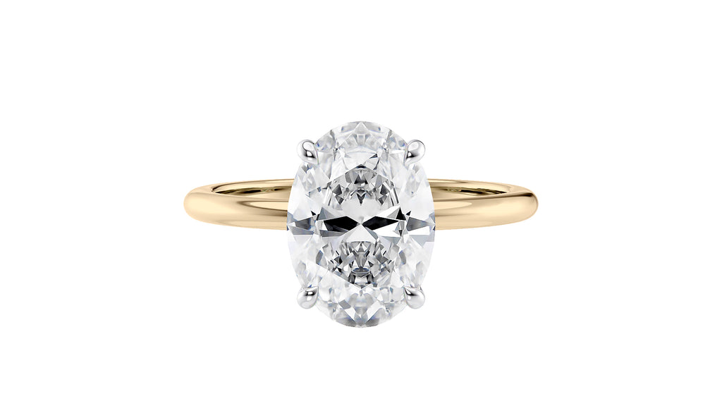 Oval Solitaire Hidden Halo Slim Band Diamond Engagement Ring