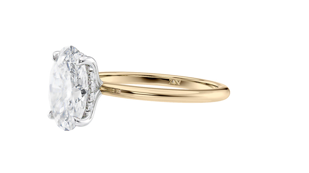 Oval Solitaire Hidden Halo Slim Band Diamond Engagement Ring