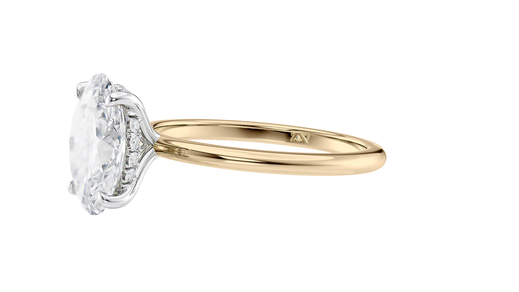 Oval Solitaire Hidden Halo Slim Band Diamond Engagement Ring