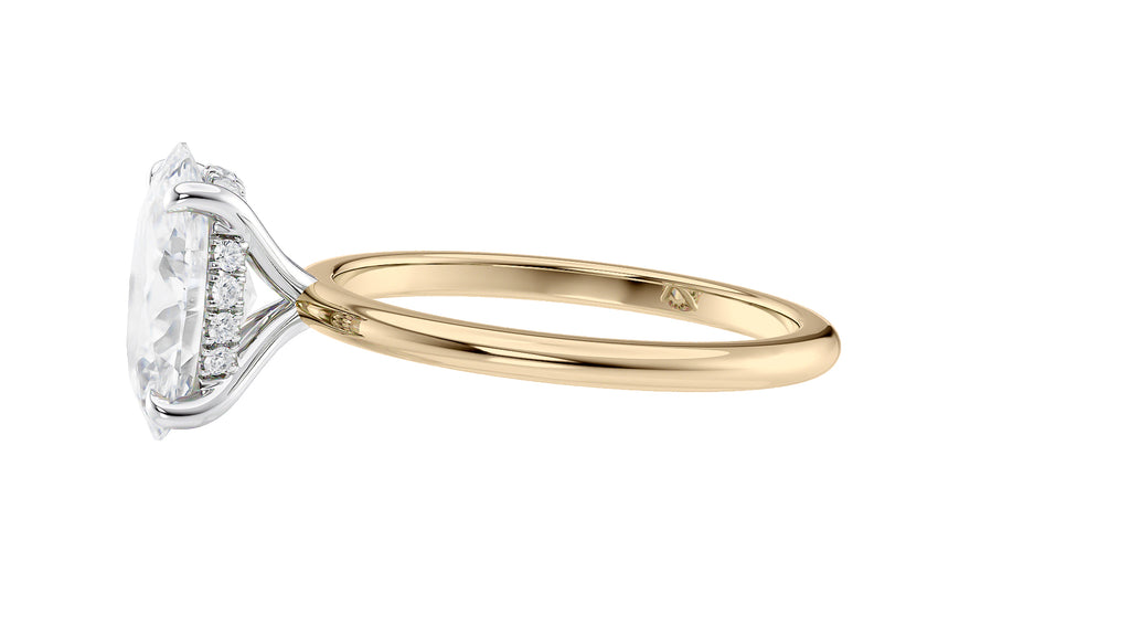 Oval Solitaire Hidden Halo Slim Band Diamond Engagement Ring