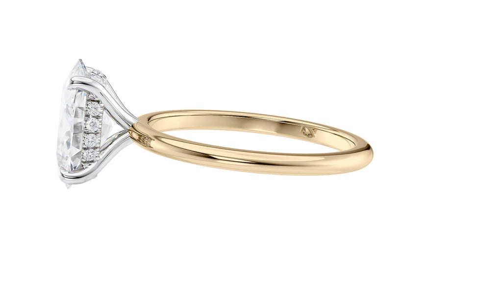 Oval Solitaire Hidden Halo Slim Band Diamond Engagement Ring