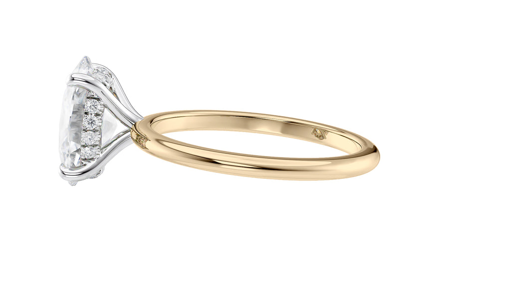 Oval Solitaire Hidden Halo Slim Band Diamond Engagement Ring