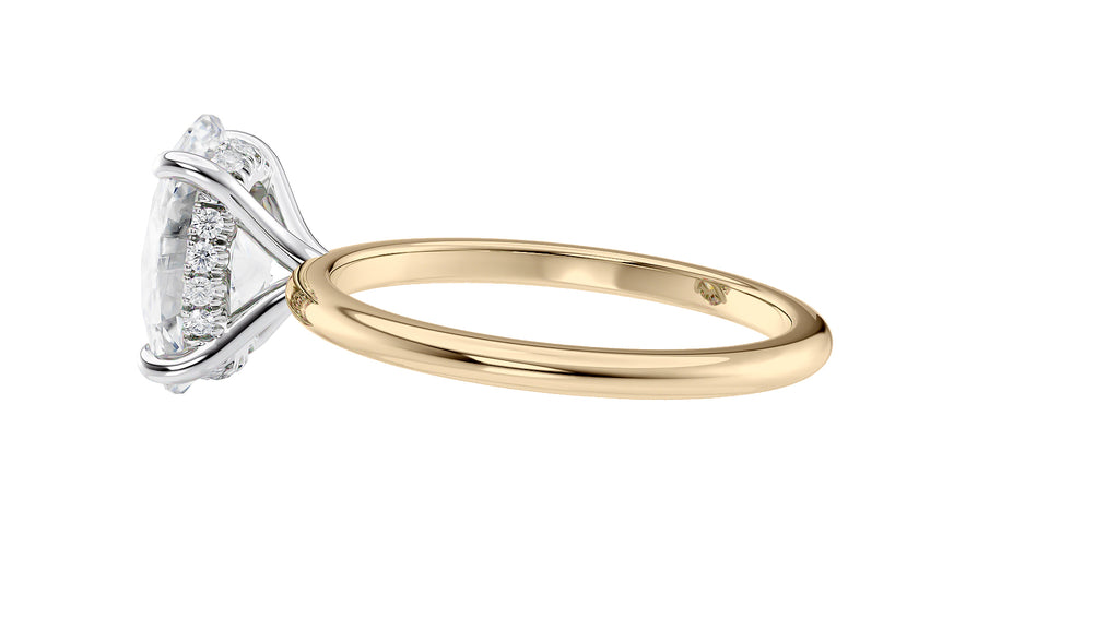 Oval Solitaire Hidden Halo Slim Band Diamond Engagement Ring