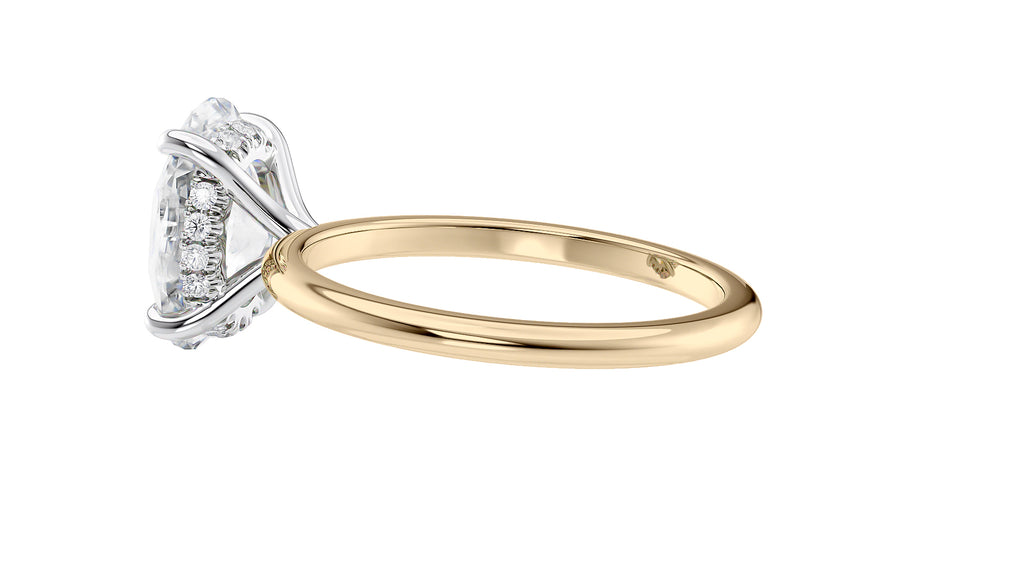 Oval Solitaire Hidden Halo Slim Band Diamond Engagement Ring