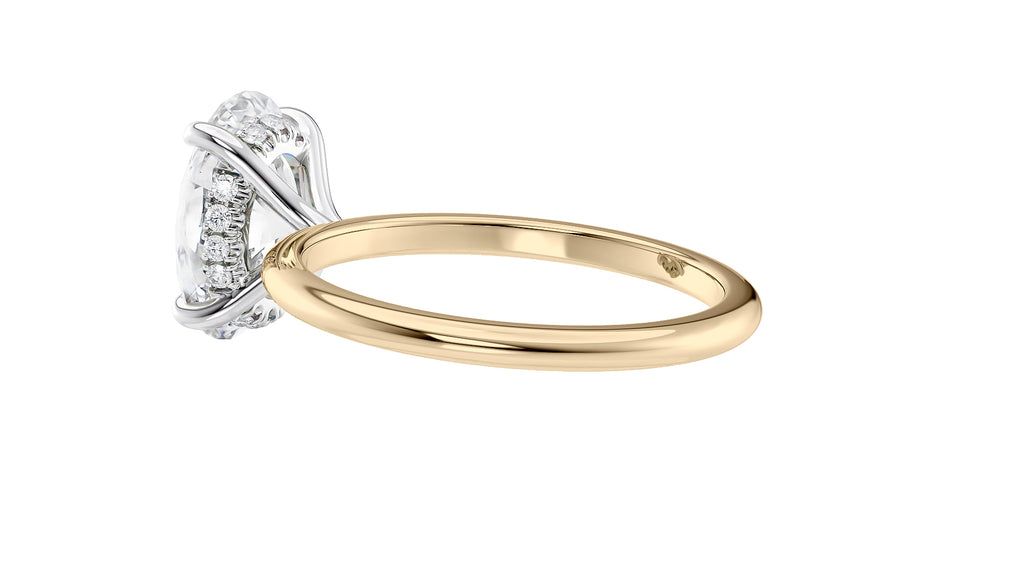Oval Solitaire Hidden Halo Slim Band Diamond Engagement Ring