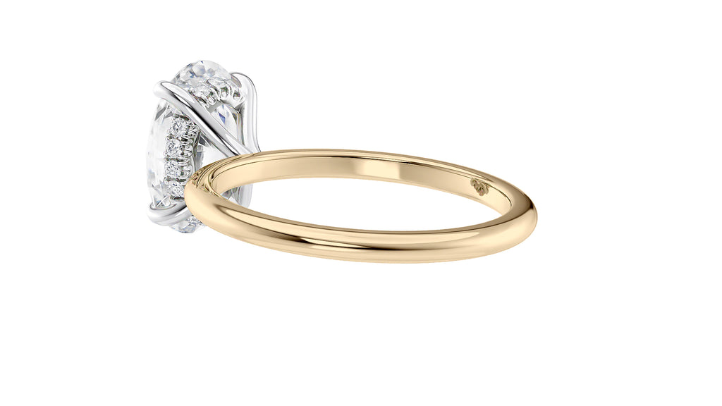 Oval Solitaire Hidden Halo Slim Band Diamond Engagement Ring