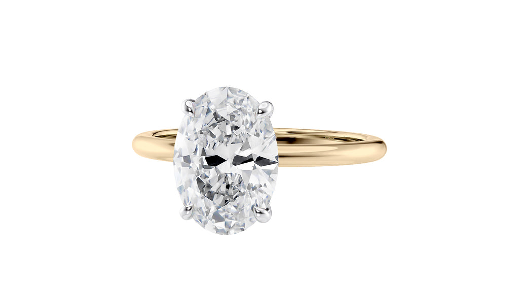Oval Solitaire Hidden Halo Slim Band Diamond Engagement Ring