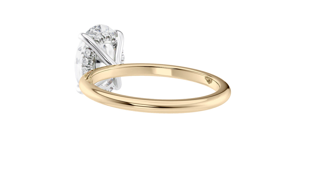Oval Solitaire Hidden Halo Slim Band Diamond Engagement Ring