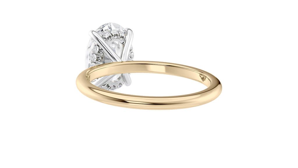 Oval Solitaire Hidden Halo Slim Band Diamond Engagement Ring