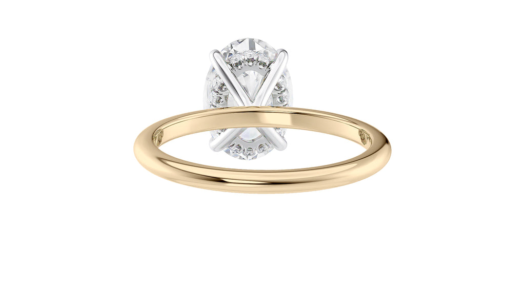 Oval Solitaire Hidden Halo Slim Band Diamond Engagement Ring
