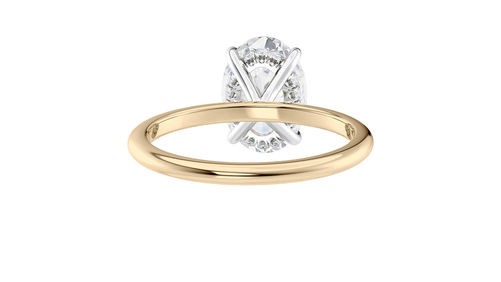 Oval Solitaire Hidden Halo Slim Band Diamond Engagement Ring