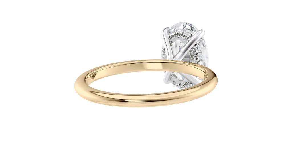 Oval Solitaire Hidden Halo Slim Band Diamond Engagement Ring