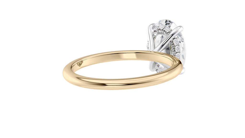 Oval Solitaire Hidden Halo Slim Band Diamond Engagement Ring
