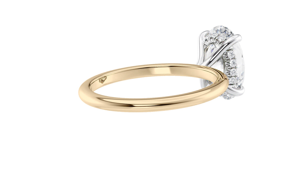 Oval Solitaire Hidden Halo Slim Band Diamond Engagement Ring