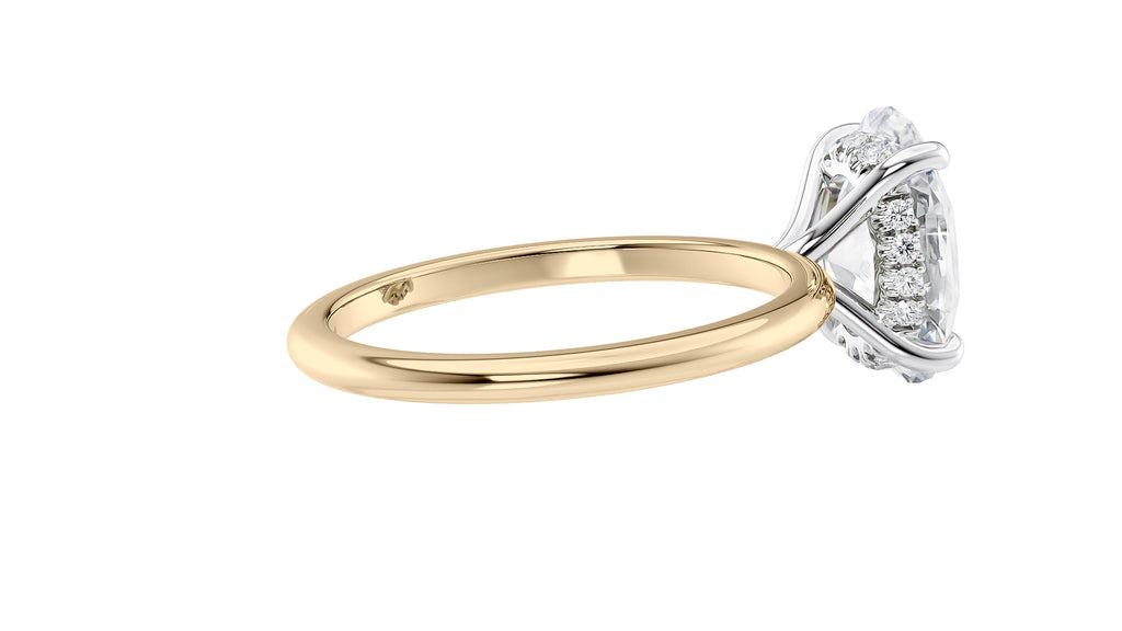 Oval Solitaire Hidden Halo Slim Band Diamond Engagement Ring