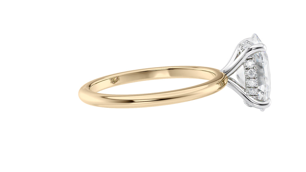 Oval Solitaire Hidden Halo Slim Band Diamond Engagement Ring