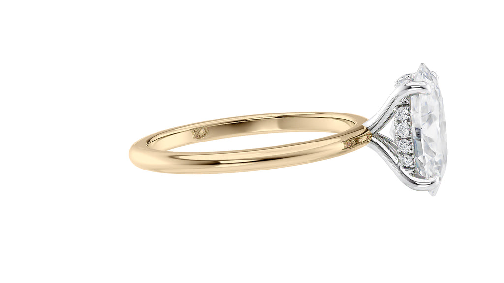 Oval Solitaire Hidden Halo Slim Band Diamond Engagement Ring