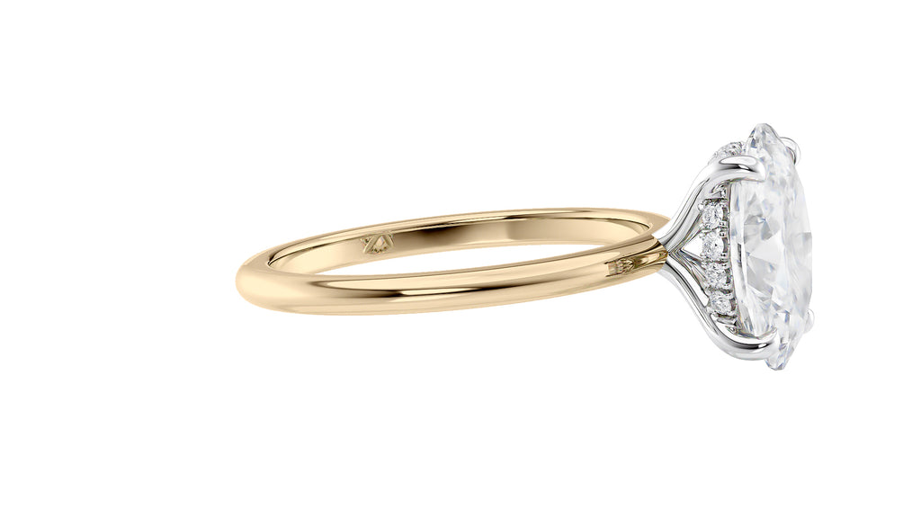 Oval Solitaire Hidden Halo Slim Band Diamond Engagement Ring