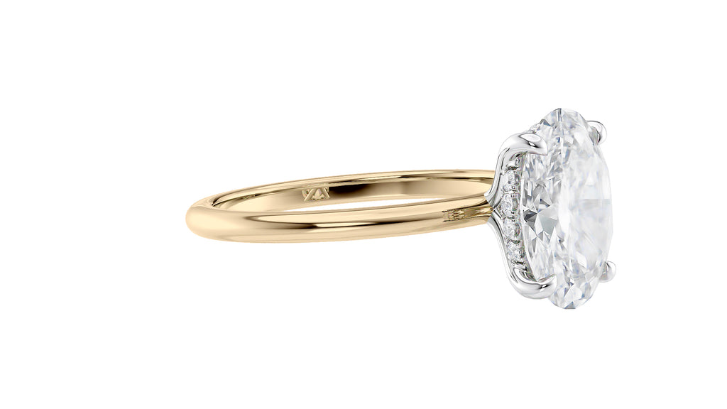 Oval Solitaire Hidden Halo Slim Band Diamond Engagement Ring