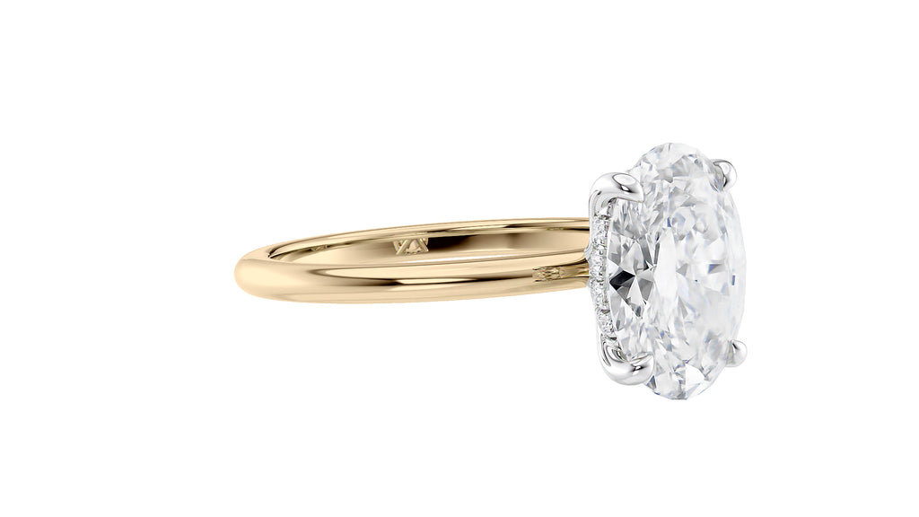Oval Solitaire Hidden Halo Slim Band Diamond Engagement Ring