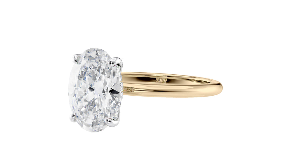 Oval Solitaire Hidden Halo Slim Band Diamond Engagement Ring