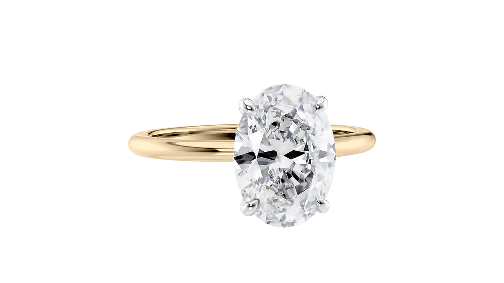 Oval Solitaire Hidden Halo Slim Band Diamond Engagement Ring