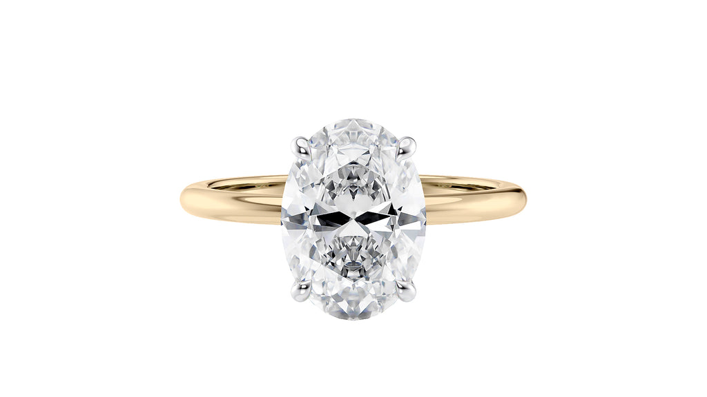 Oval Solitaire Hidden Halo Slim Band Diamond Engagement Ring