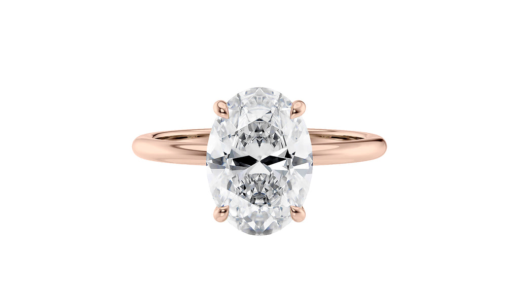 Oval Solitaire Hidden Halo Slim Band Diamond Engagement Ring