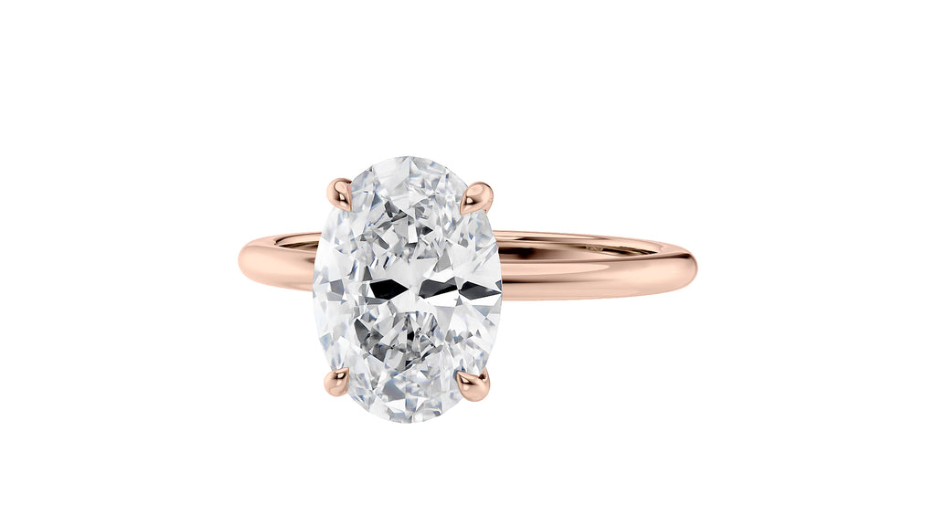 Oval Solitaire Hidden Halo Slim Band Diamond Engagement Ring