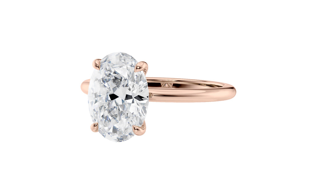 Oval Solitaire Hidden Halo Slim Band Diamond Engagement Ring