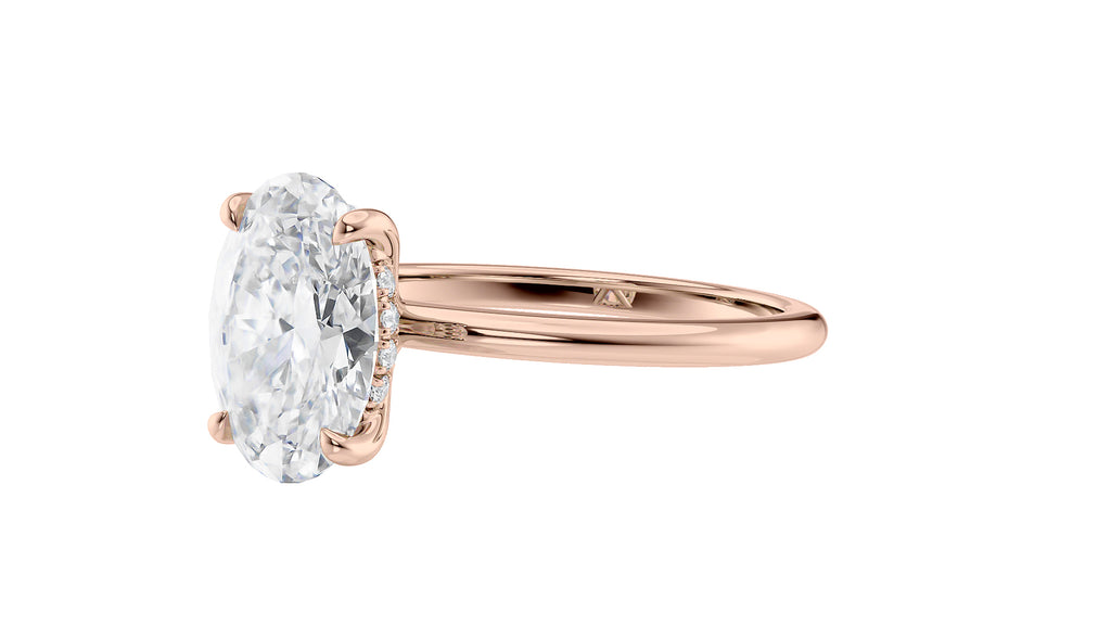 Oval Solitaire Hidden Halo Slim Band Diamond Engagement Ring