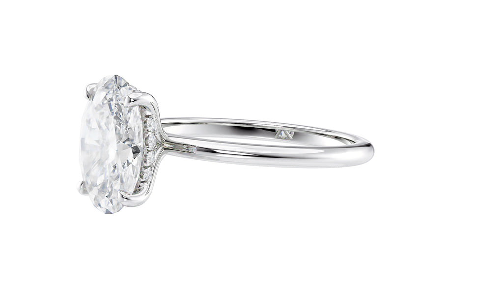 Oval Solitaire Hidden Halo Slim Band Diamond Engagement Ring